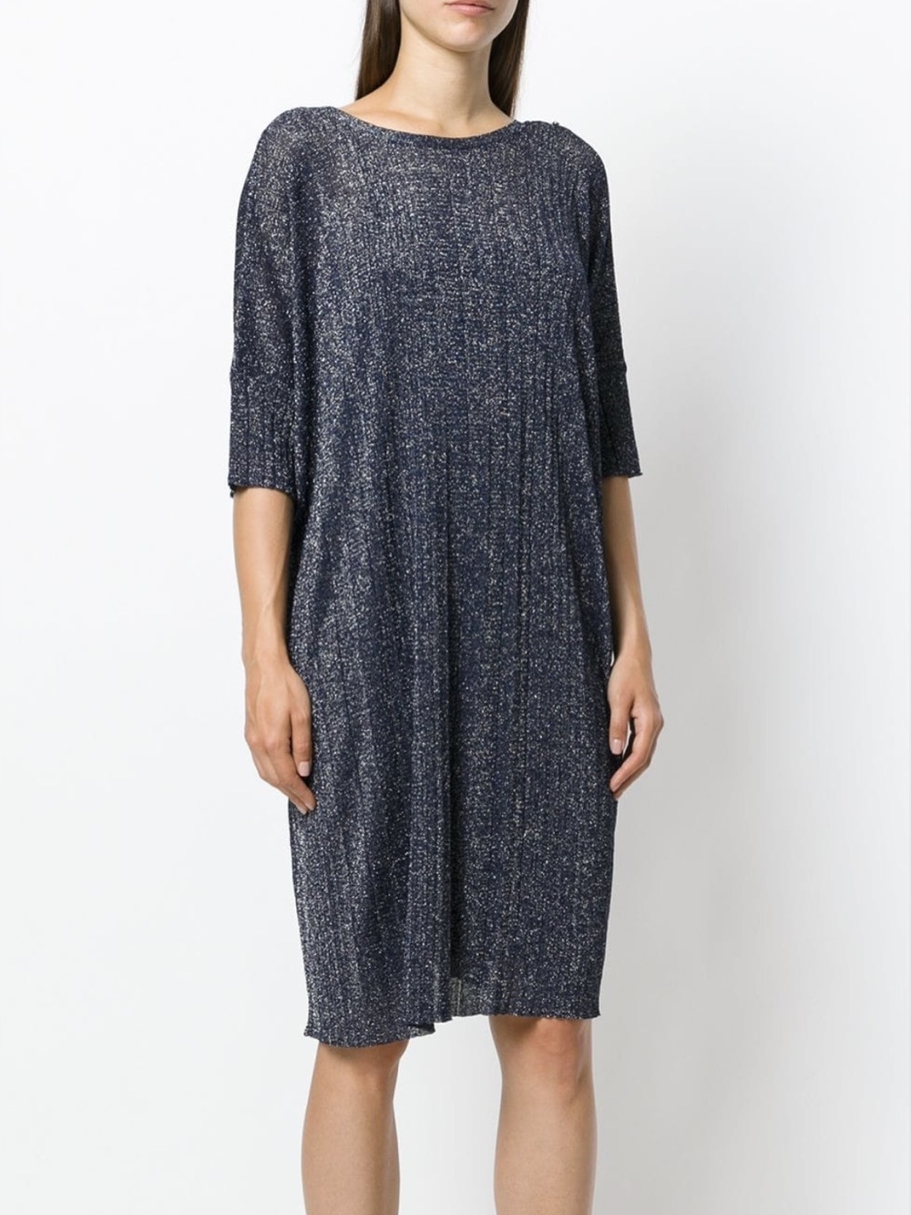 Diesel NWT Metallic Shift Dress Midi Knee-Length 3/4 Sleeve Drop Shoulder Blue